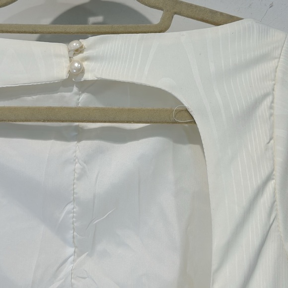 Bridal 50s Vintage Egg Cream A line wood grain Midi Dress open back women small - Picture 7 of 7